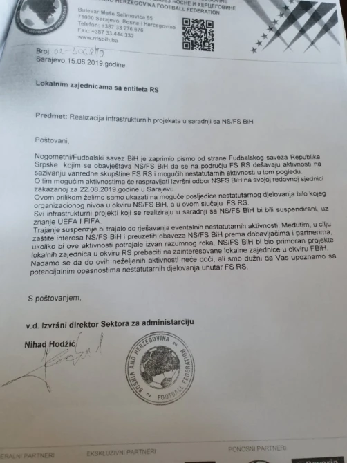 Faksimil pisma Nihada Hodžića
