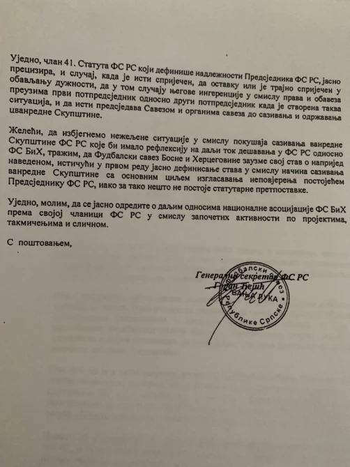 Pismo Gorana Ćejića FS BiH (2)