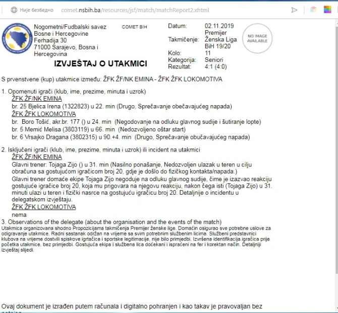 Zapisnik sa utakmice Emina - Lokomotiva