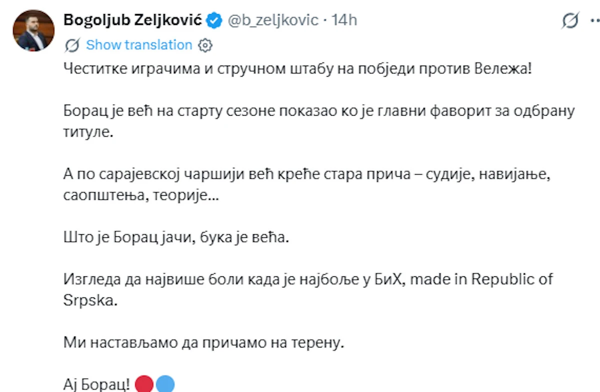 Borac Odgovorio Sa Terena Zeljkovic Porucio Da Buka Samo Potvrdjuje Snagu Sampiona