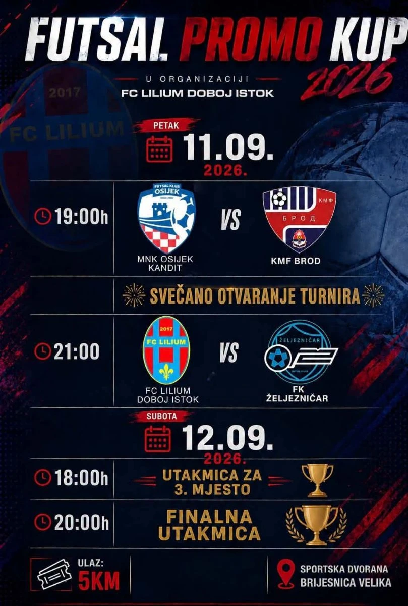 Najavni plakat Futsal Promo Kupa 2026. FOTO: Fejsbuk FC Lilium Doboj Istok