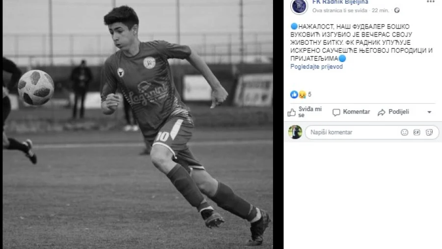 Preminuo Boško Vuković mladi fudbaler Radnika