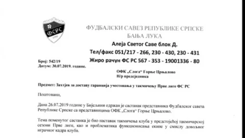 FSRS uslovljava Slogu!, Prva liga Republike Srpske