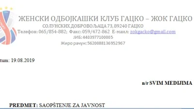 ŽOK Gacko diglo glas: Ostavili ste nas bez međunarodnih takmičenja i sponzora!, Premijer liga BiH