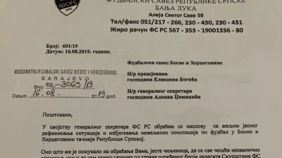 Pismo Gorana Ćejića FS BiH