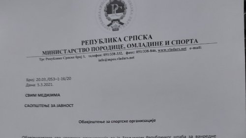 Sportisti Republike Srpske mogu nastaviti takmičenja