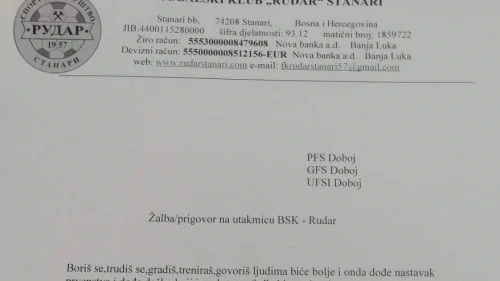 Rudar Stanari nezadovoljan suđenjem, PFL grupa Doboj - Brod