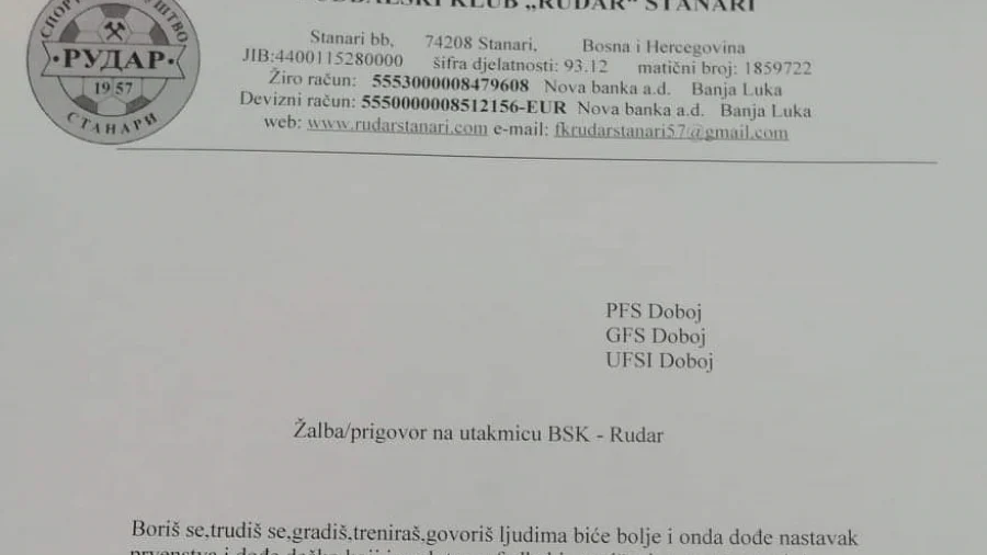 Rudar Stanari nezadovoljan suđenjem, PFL grupa Doboj - Brod
