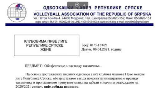 Nastavlja se Prva liga za odbojkašice  Republike Srpske, Prva liga Republike Srpske