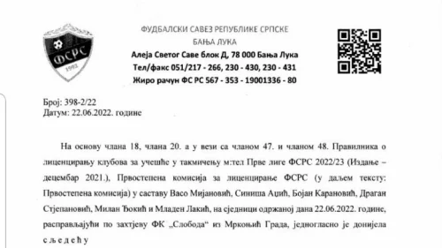 Sloboda spremna za Prvu lligu, Druga liga RS – Zapad
