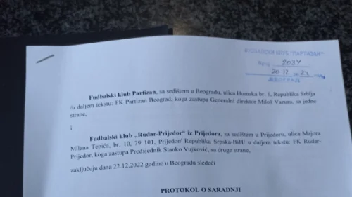 Rudar Prijedor i Partizan potpisali protokol o saradnji, Mozzart Bet Super liga Srbije