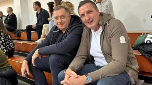 Milorad Dodik i Nedeljko Elek zajedno gledali utakmicu Student Igokea - Jahorina, Prva liga RS