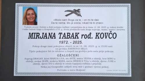 Preminula Mirjana Tabak Kovčo