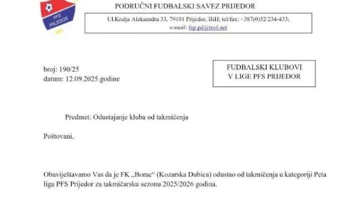 Borac iz Kozarske Dubice odustao i od Pete lige – klub praktično ugašen