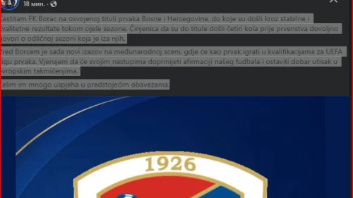 Zeljković čestitao Borcu, WWIN liga