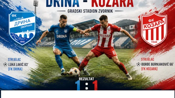 FK Drina i FK Kozara remizirali su u Zvorniku rezultatom 1:1 u utakmici odigranoj na Gradskom stadionu., Prva liga Republike Srpske - Play off