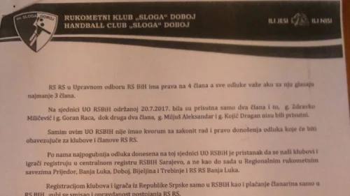Sloga: Zaustaviti lopovluk u Rukometnom savezu Republike Srpske, Prva liga RS