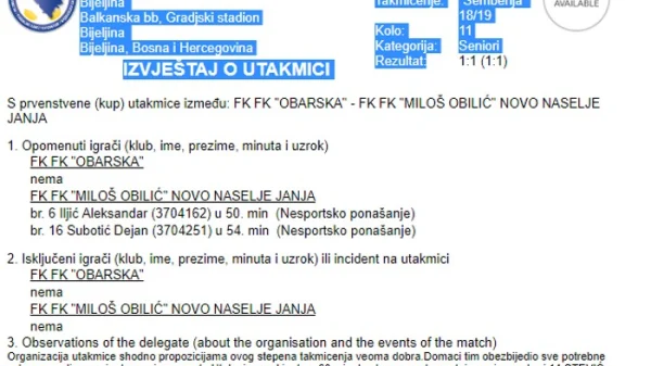 Prekinuta odlično organizovana utakmica, Područna liga RS – Semberija